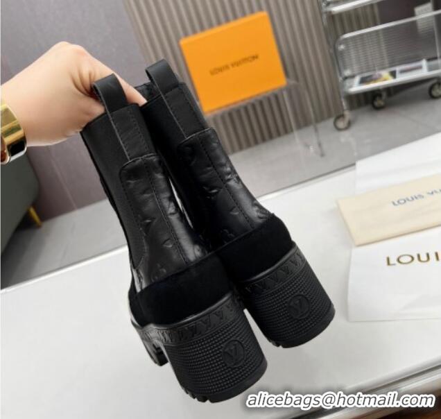 Popular Style Louis Vuitton Laureate Platform Chelsea Ankle Boot Black Suede and Leather 012126