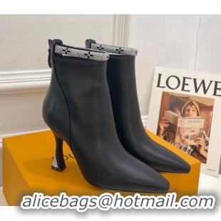 Best Quality Louis Vuitton Calf Leather Ankle Boot 9.5cm with Crystal Ankle Strap Black 012128