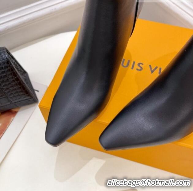 Best Quality Louis Vuitton Calf Leather Ankle Boot 9.5cm with Crystal Ankle Strap Black 012128