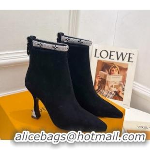 Best Price Louis Vuitton Suede Ankle Boot 9.5cm with Crystal Ankle Strap Black 012130