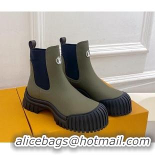 New Style Louis Vuitton Rubby Flat Ankle Boot in Calf Leather Green 012131