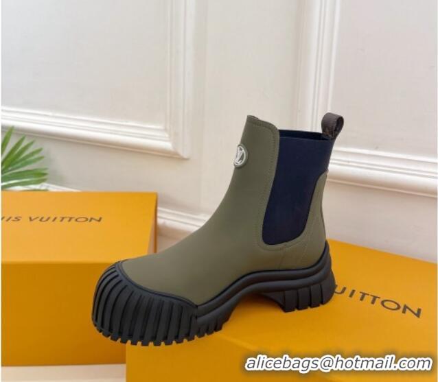 New Style Louis Vuitton Rubby Flat Ankle Boot in Calf Leather Green 012131