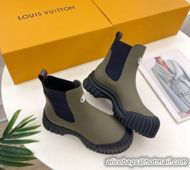 New Style Louis Vuitton Rubby Flat Ankle Boot in Calf Leather Green 012131