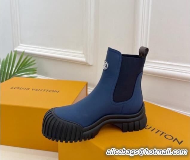 Durable Louis Vuitton Rubby Flat Ankle Boot in Calf Leather Denim Blue 1012132