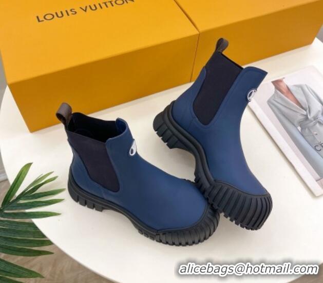 Durable Louis Vuitton Rubby Flat Ankle Boot in Calf Leather Denim Blue 1012132