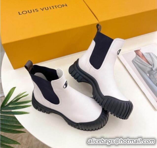 Best Product Louis Vuitton Rubby Flat Ankle Boot in Calf Leather White 012133