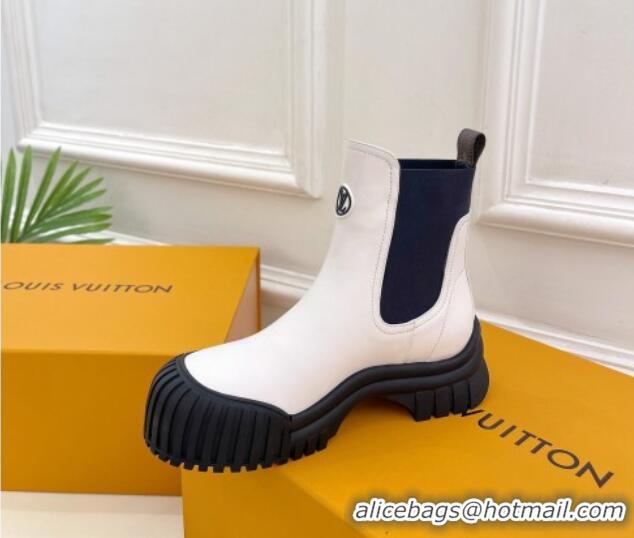 Best Product Louis Vuitton Rubby Flat Ankle Boot in Calf Leather White 012133