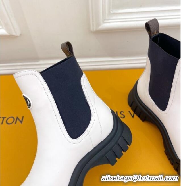 Best Product Louis Vuitton Rubby Flat Ankle Boot in Calf Leather White 012133