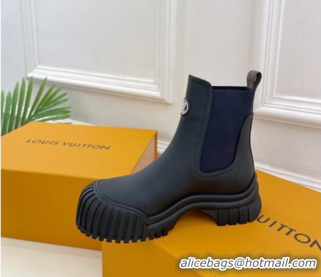 Good Product Louis Vuitton Rubby Flat Ankle Boot in Calf Leather Black 012134