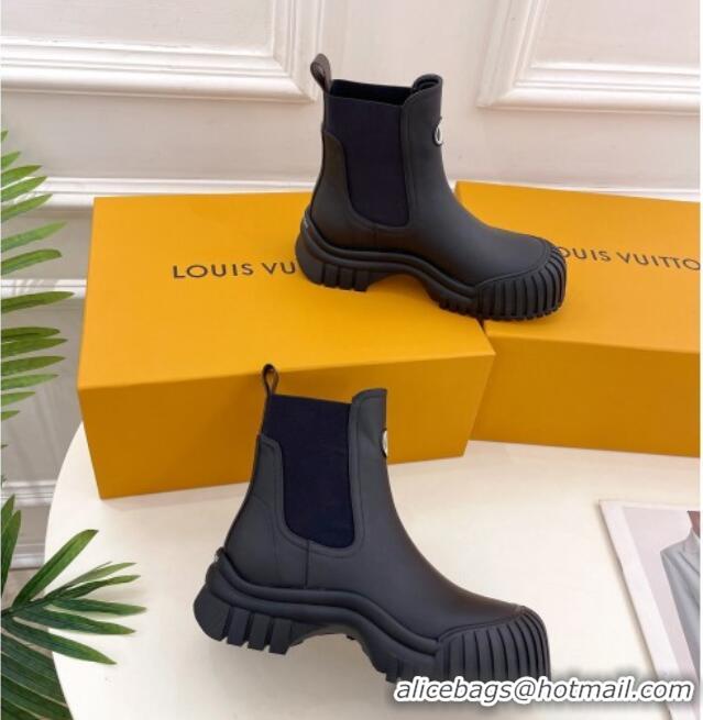 Good Product Louis Vuitton Rubby Flat Ankle Boot in Calf Leather Black 012134