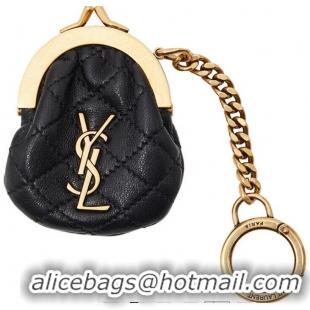 New Style Yves Saint Laurent Mini Quilted Pouch Keying Charm Y8459 Black