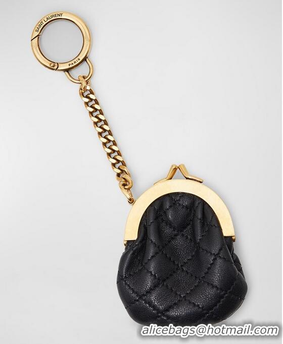 New Style Yves Saint Laurent Mini Quilted Pouch Keying Charm Y8459 Black