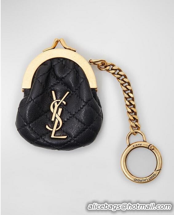 New Style Yves Saint Laurent Mini Quilted Pouch Keying Charm Y8459 Black