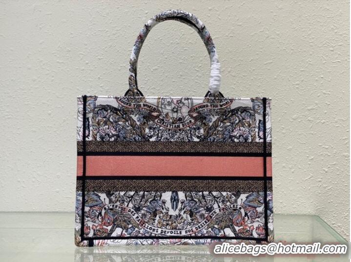 Promotional DIOR BOOK TOTE White and Pastel Pink Butterfly Around The World Embroidery M1296ZE