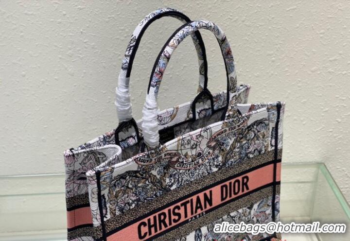 Promotional DIOR BOOK TOTE White and Pastel Pink Butterfly Around The World Embroidery M1296ZE