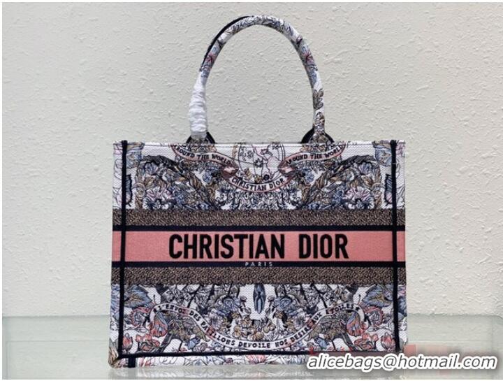 Promotional DIOR BOOK TOTE White and Pastel Pink Butterfly Around The World Embroidery M1296ZE