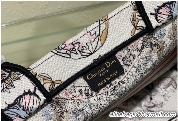 Promotional DIOR BOOK TOTE White and Pastel Pink Butterfly Around The World Embroidery M1296ZE