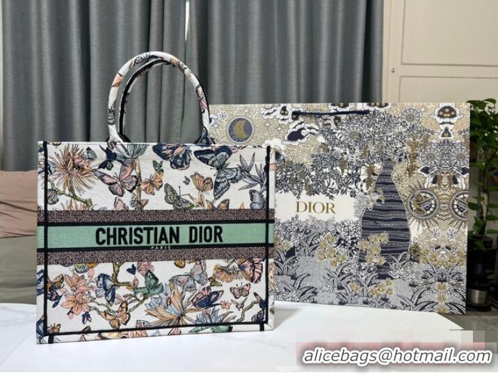 Inexpensive LARGE DIOR BOOK TOTE White Multicolor Toile de Jouy Mexico Embroidery M1286ZES