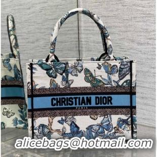 Pretty Style SMALL DIOR White and Pastel Midnight Blue Toile de Jouy Mexico Embroidery M1296ZRG