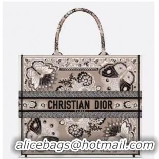 Inexpensive LARGE DIOR BOOK TOTE Beige Multicolor Butterfly Bandana Embroidery M1286ZESE