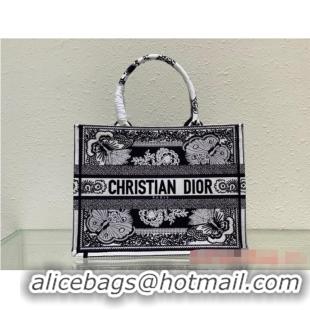 Unique Discount MEDIUM DIOR BOOK TOTE Black and White Butterfly Bandana Embroidery M1296ZESE