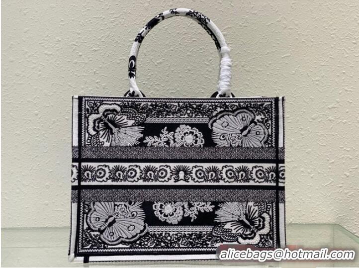 Unique Discount MEDIUM DIOR BOOK TOTE Black and White Butterfly Bandana Embroidery M1296ZESE