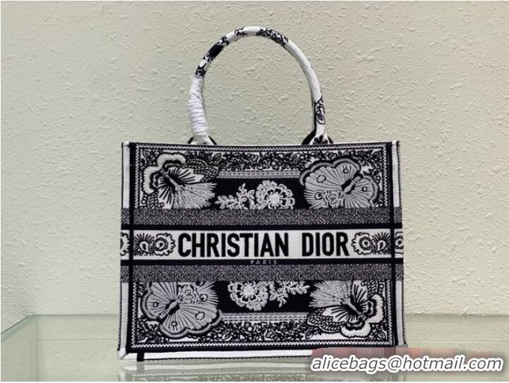 Unique Discount MEDIUM DIOR BOOK TOTE Black and White Butterfly Bandana Embroidery M1296ZESE