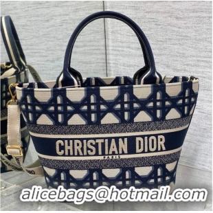 Famous Brand MEDIUM DIOR BOOK TOTE Beige and Blue Macrocannage Embroidery 0612-1