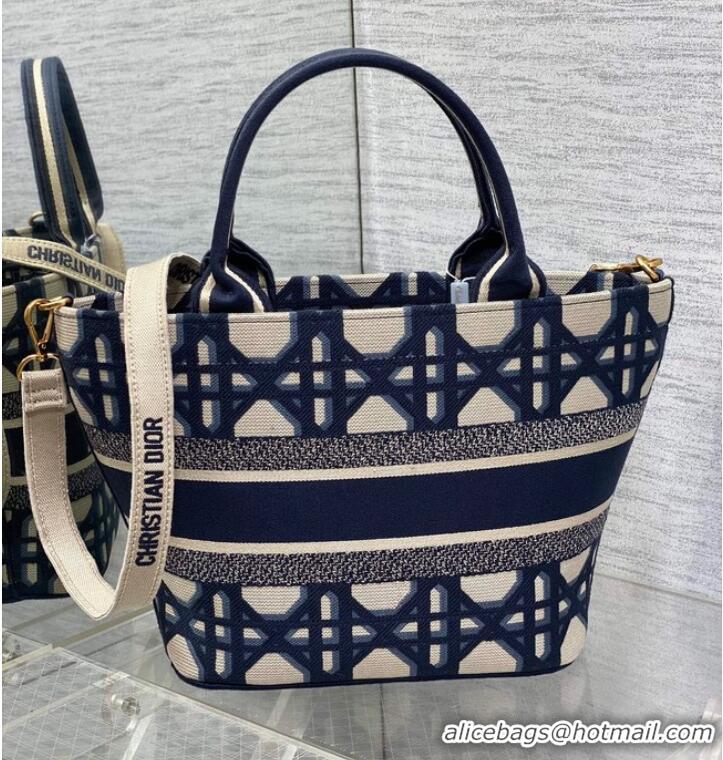 Famous Brand MEDIUM DIOR BOOK TOTE Beige and Blue Macrocannage Embroidery 0612-1