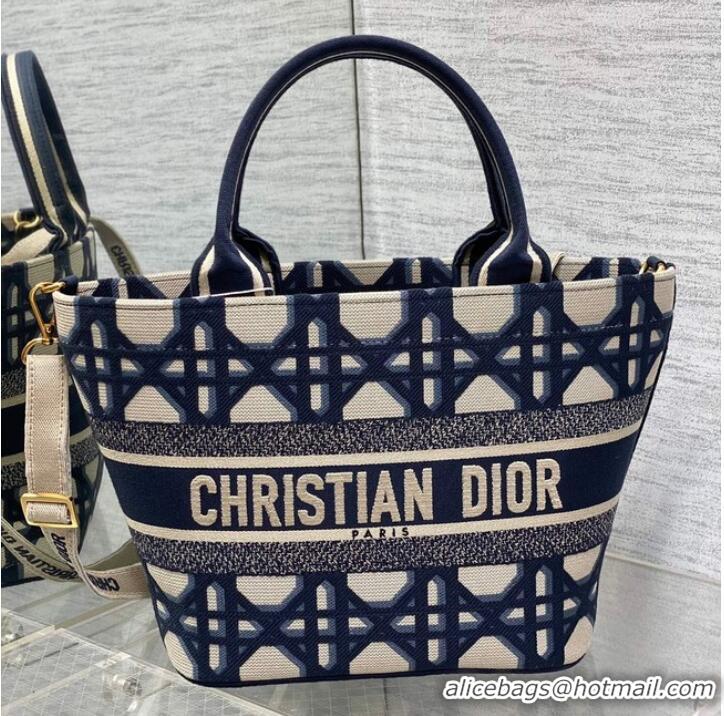 Famous Brand MEDIUM DIOR BOOK TOTE Beige and Blue Macrocannage Embroidery 0612-1