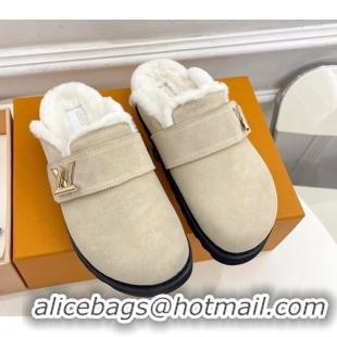 Popular Style Louis Vuitton LV Cosy Flat Comfort Clog Mules in Suede Light Beige 012136