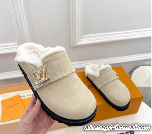 Popular Style Louis Vuitton LV Cosy Flat Comfort Clog Mules in Suede Light Beige 012136