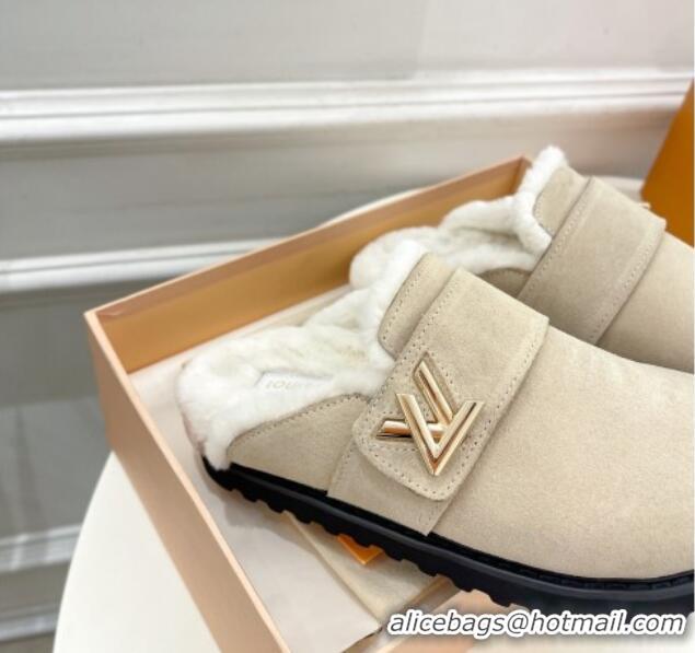 Popular Style Louis Vuitton LV Cosy Flat Comfort Clog Mules in Suede Light Beige 012136