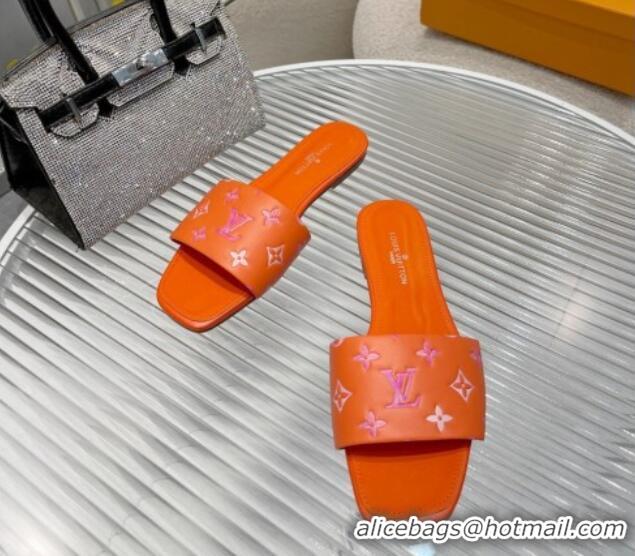 Top Design Louis Vuitton Revival Flat Slide Sandals in Monogram Leather Orange 012144