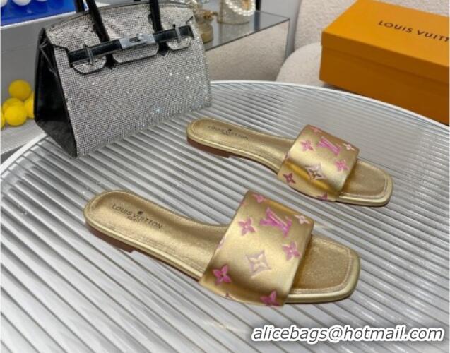 Durable Louis Vuitton Revival Flat Slide Sandals in Monogram Leather Gold 012145