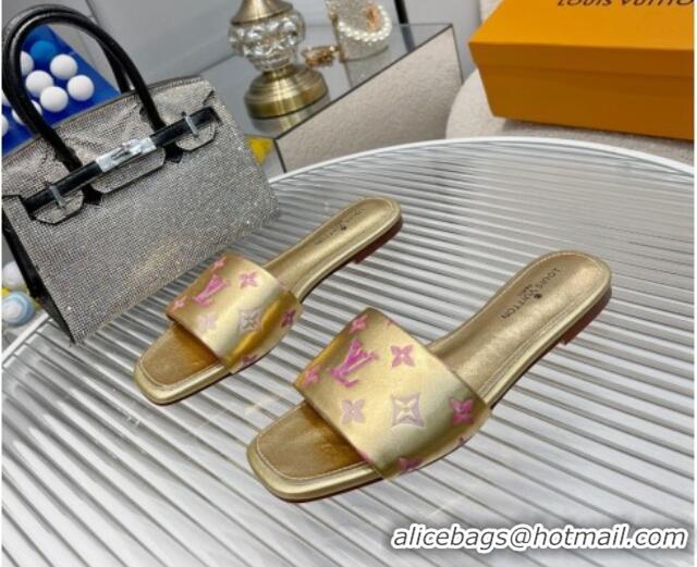 Durable Louis Vuitton Revival Flat Slide Sandals in Monogram Leather Gold 012145