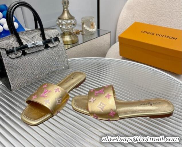 Durable Louis Vuitton Revival Flat Slide Sandals in Monogram Leather Gold 012145