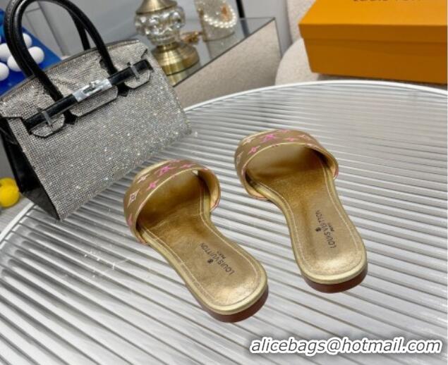 Durable Louis Vuitton Revival Flat Slide Sandals in Monogram Leather Gold 012145