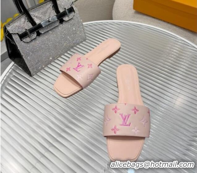 Big Discount Louis Vuitton Revival Flat Slide Sandals in Monogram Leather Light Pink 012146