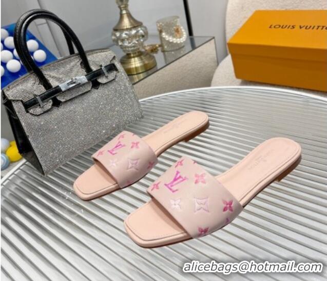 Big Discount Louis Vuitton Revival Flat Slide Sandals in Monogram Leather Light Pink 012146