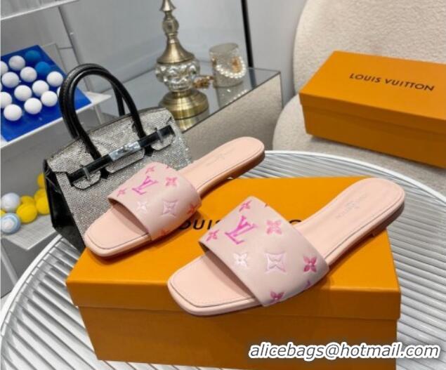 Big Discount Louis Vuitton Revival Flat Slide Sandals in Monogram Leather Light Pink 012146