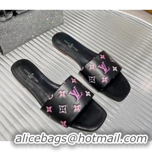 Most Popular Louis Vuitton Revival Flat Slide Sandals in Monogram Leather Black 012147