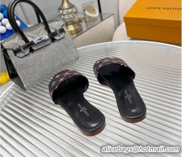 Most Popular Louis Vuitton Revival Flat Slide Sandals in Monogram Leather Black 012147