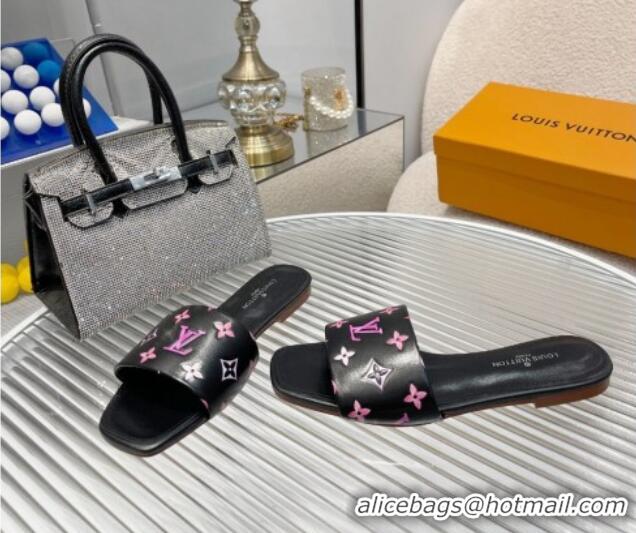 Most Popular Louis Vuitton Revival Flat Slide Sandals in Monogram Leather Black 012147