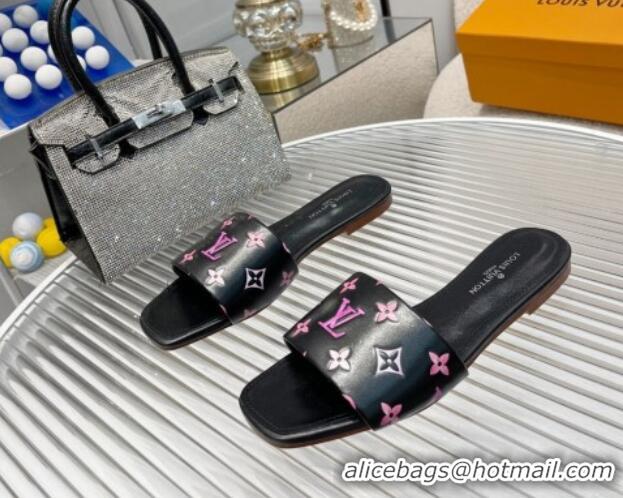 Most Popular Louis Vuitton Revival Flat Slide Sandals in Monogram Leather Black 012147