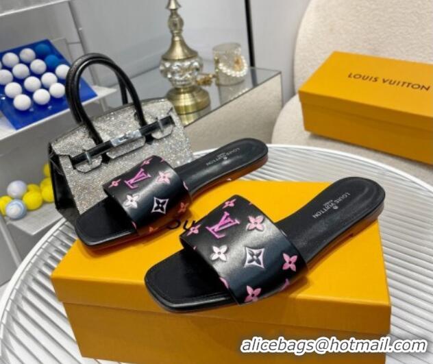 Most Popular Louis Vuitton Revival Flat Slide Sandals in Monogram Leather Black 012147