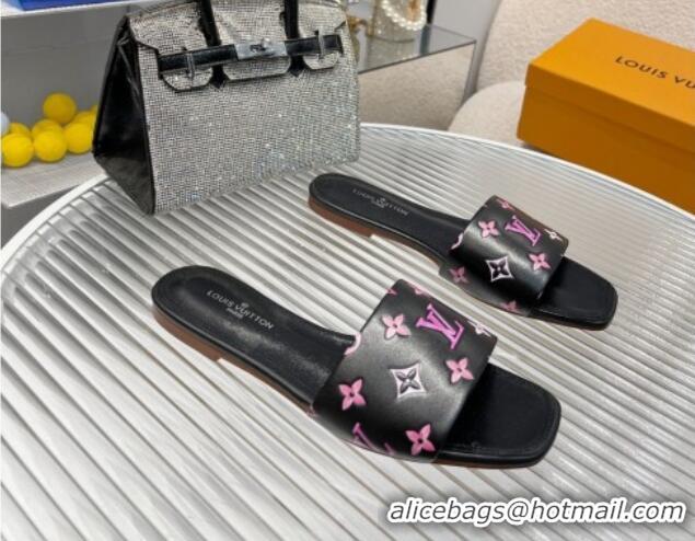 Most Popular Louis Vuitton Revival Flat Slide Sandals in Monogram Leather Black 012147