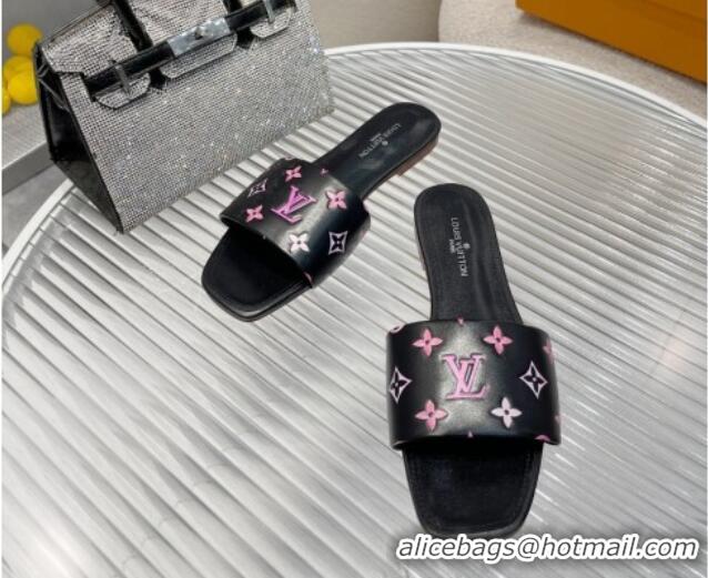 Most Popular Louis Vuitton Revival Flat Slide Sandals in Monogram Leather Black 012147