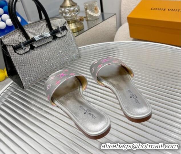 Low Price Louis Vuitton Revival Flat Slide Sandals in Monogram Leather Silver 012148