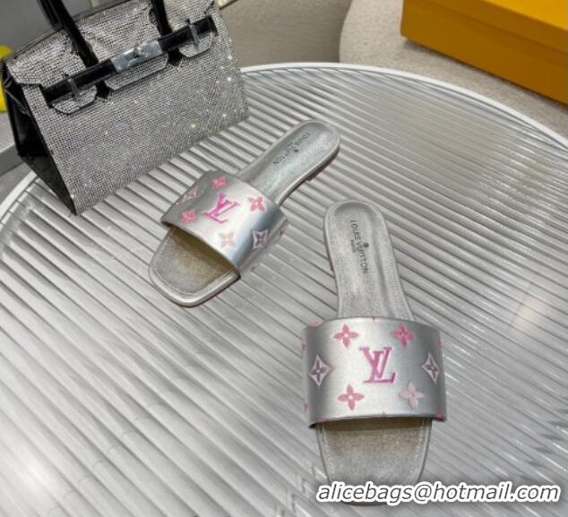 Low Price Louis Vuitton Revival Flat Slide Sandals in Monogram Leather Silver 012148